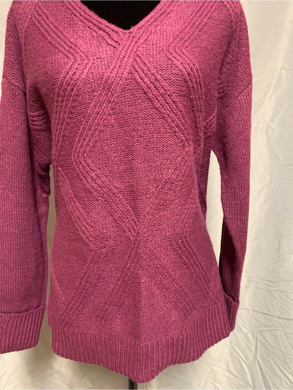 a.n.a Raspberry-Pink V-Neck Cable Knit Sweater